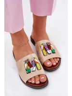 Klapki Damskie Na Płaskim Obcasie Z Ozdobą Złote Clelione