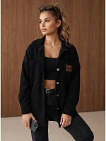 Dámska oversize košeľová bunda z kordového materiálu, čierna, FashionStreet TY6056