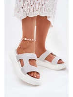 Zdobione Klapki Damskie Na Platformie Białe Jestella