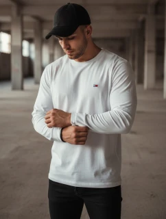 FashionStreet pánske biele tričko s dlhým rukávom LX0537