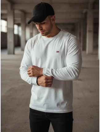 FashionStreet pánske biele tričko s dlhým rukávom LX0537