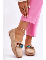 Damskie Zamszowe Mokasyny Z Kryształkami Beżowe Lucille