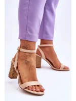 Zamszowe Sandały Na Plecionym Słupku Beżowe Selila