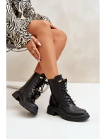 Eko Skórzane Botki Workery Damskie Z Przypinkami Czarne Rianael