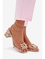 Průhledné sandály na podpatku s krystaly Vinceza 70124 Zlaté