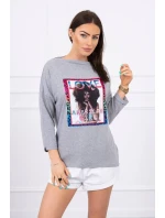 American Girl grafická blúzka šedá S/M - L/XL
