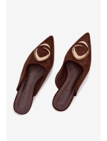 Dámské pantofle Mule s ozdobným zlatým detailem Čokoládové Galvella