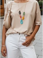 Dámska oversize blúzka s ozdobným náhrdelníkom BULS beige FashionStreet RY2505 Dámska oversize blúzka s ozdobným náhrdelníkom BULS beige FashionStreet RY2505