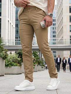 Pánske chinos nohavice s opaskom béžová FashionStreet UX4499