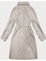 Voľný dámsky kabát z ekologickej kože J Style v teplej béžovej farbe (11Z8101)