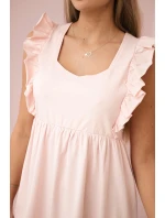Šaty s volánikmi na bokoch tmavo púdrovo ružové Šaty s volánikmi na bokoch tmavo púdrovo ružové