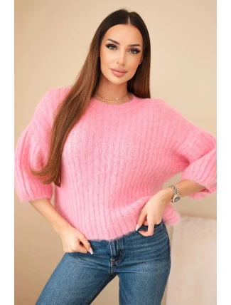 Dámsky mohérový sveter s krátkymi rukávmi ružovej farby Dámsky mohérový sveter s krátkymi rukávmi ružovej farby