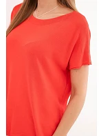 Dámska viskózna blúzka oversize s krátkymi rukávmi a okrúhlym výstrihom červená Dámska viskózna blúzka oversize s krátkymi rukávmi a okrúhlym výstrihom červená