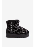 Śniegowce Damskie Na Platformie Zdobione Cekinami Czarne Silmo