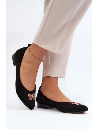 Zazoo 2887 Zamszowe Baleriny Z Ozdobnym Motylem Czarne