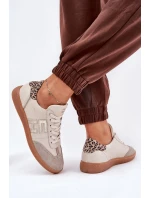 Skórzane Buty Sportowe Sneakersy Damskie Panterka CheBello 4640 Beżowe