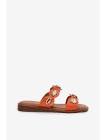 Klapki Damskie Ze Złotymi Przypinkami Pomarańczowe Jenoriela