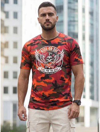 Pánske oranžové tričko s potlačou moro FashionStreet NX2004R