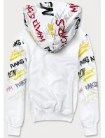 Biela pánska "klokanie" mikina s potlačou (8B997-1) Biela pánska "klokanie" mikina s potlačou (8B997-1)