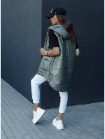 Dámska prešívaná dlhá vesta s kapucňou JESS zelená FashionStreet TY4442