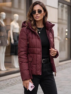 Dámska prešívaná bunda s kapucňou, bordová, FashionStreet TY5859