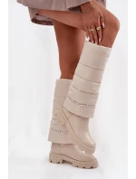 Kozaki Damskie Ocieplane Z Koralikami Jasnobeżowe Irvette