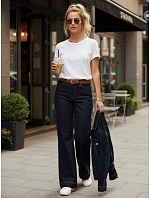 Dámske široké džínsy s opaskom tmavomodré FashionStreet UY2926 Dámske široké džínsy s opaskom tmavomodré FashionStreet UY2926