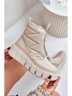 Zazoo 60472 Skórzane Botki Na Platformie I Koturnie Beżowe