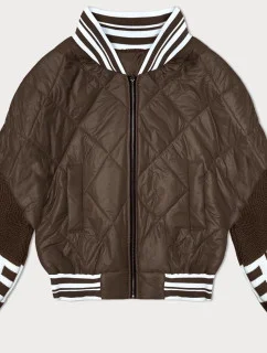 Dámska hnedá bunda bomber so svetrovými rukávmi (2439)