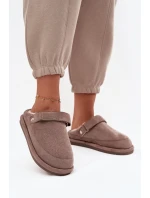 Kapcie Damskie Z Paskiem Ocieplane Futerkiem Ciemnobeżowe Rilena