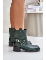 Zazoo Kožené členkové topánky s nízkym podpätkom Tmavo zelená Zazoo Kožené členkové topánky s nízkym podpätkom Tmavo zelená