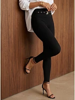 Dopasowane legginsy damskie prążkowane czarne FashionStreet UY3259 Dopasowane legginsy damskie prążkowane czarne FashionStreet UY3259
