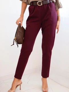 Dámske viskózové nohavice s opaskom a zúženými nohavicami bordovej farby