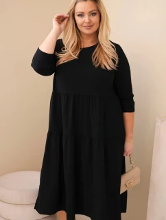 Dámske bavlnené plus veľkosť šaty s volánikmi a volánovými rukávmi čierne