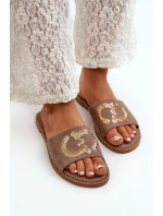 Damskie Płaskie Klapki Z Cekinami S.Barski KV27-052 Brązowe
