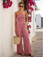 Dámsky letný overal so širokými nohavicami ružový FashionStreet EY2652 Dámsky letný overal so širokými nohavicami ružový FashionStreet EY2652