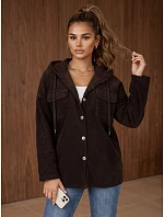Dámska oversizeová kordová bunda s kapucňou v čokoládovej farbe FashionStreet TY6050 Dámska oversizeová kordová bunda s kapucňou v čokoládovej farbe FashionStreet TY6050