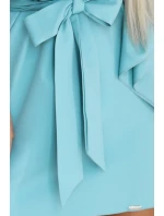 287-40 SOFIA Motýlie šaty so zaväzovaním v páse - pastelovo tyrkysové