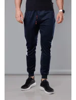 Tmavo modro-biele pánske teplákové nohavice so vsadkami (8K168)