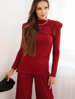Dámsky bavlnený komplet s blúzkou a širokými nohavicami bordovej farby