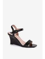 Lakierowane Sandały Damskie Na Koturnie Czarne Vliraya