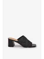 Klapki Damskie Z Plecionką Na Obcasie Czarne Ciariloria