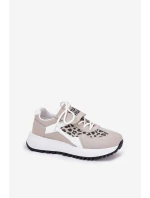 Buty Sportowe Sneakersy Damskie Na Platformie Panterka Biało-Beżowe Pumbes