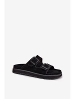 Zamszowe Klapki Damskie Z Klamrami D.Franklin DFSH405001 Czarne