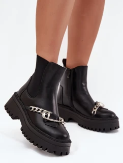 Botki Damskie Na Platformie Z Łańcuchem Czarne Marvella