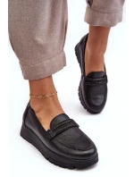 Skórzane Półbuty Na Platformie Z Ozdobą Czarne Lemar Lehira