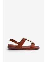 Sandały Damskie Płaskie Z Ozdobami Sergio Leone SK072H Brązowe