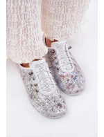 Półbuty Damskie Ze Skóry Naturalnej Wzorzyste Artiker 56C2688 Białe