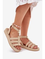 Sandały Damskie Na Platformie Ze Złotym Detalem Beżowe Kartia