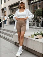 Dámske cyklistické šortky s vysokým pásom, béžové, FashionStreet SY0578 Dámske cyklistické šortky s vysokým pásom, béžové, FashionStreet SY0578